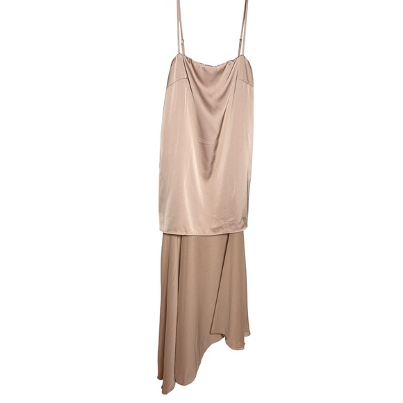 Commense Dresses & Skirts - Commense Layered Asymmetric Midi Dress Womens M Beige Cowl Neck Minimalist